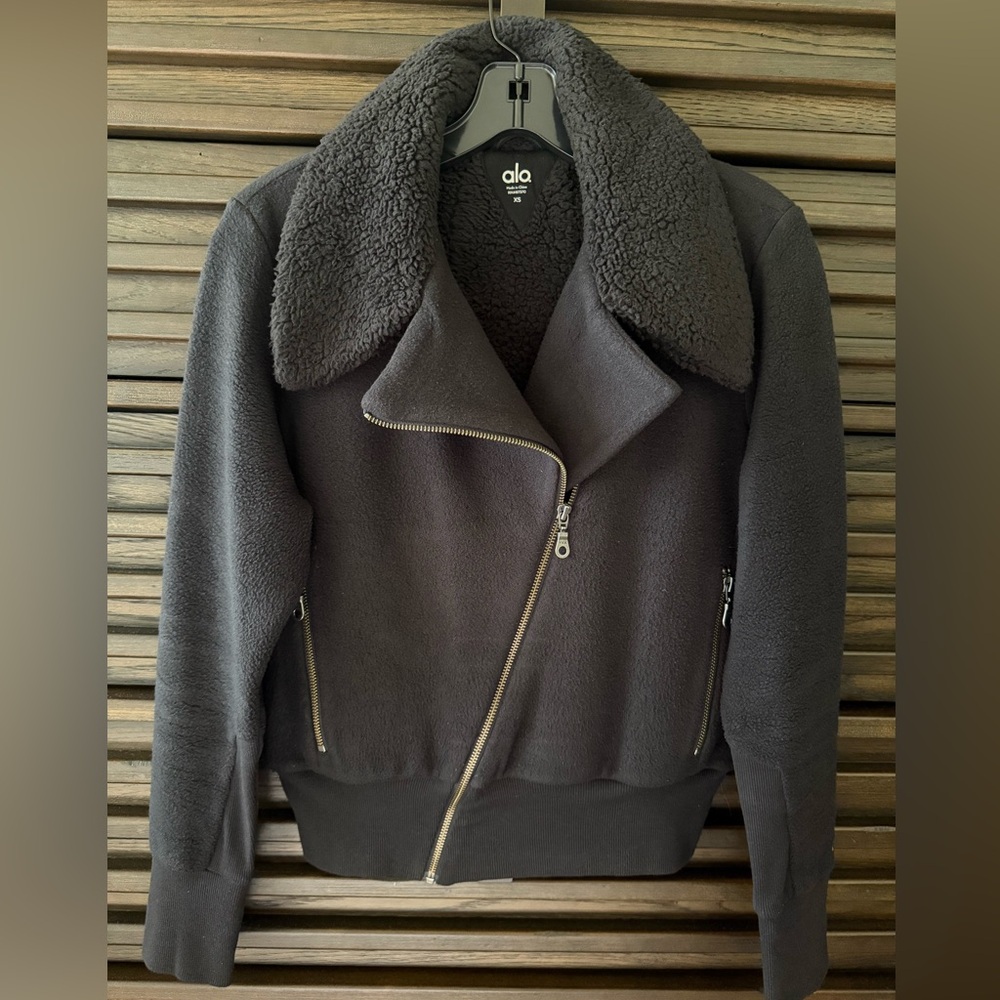 Alo fleece zip sweatshirt black size XS